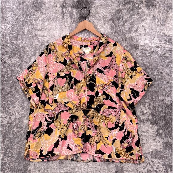Maeve Surf Shirt XL Womens Anthropologie Linen Animal Print Camp Collar Top - Picture 1 of 8